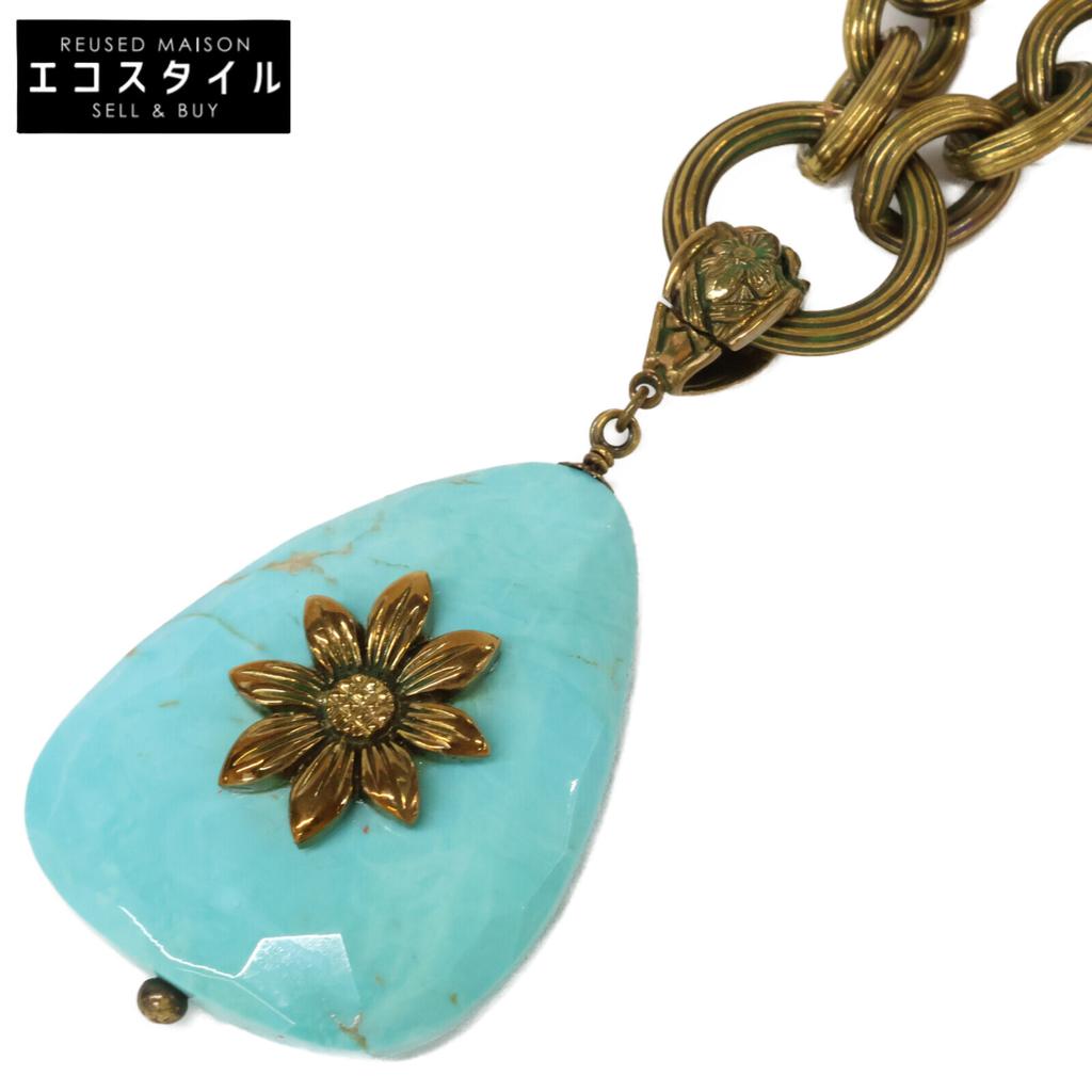 STEPHEN DWECK Flower Turquoise Drop Top Chain Necklace Gold/BlueUsed