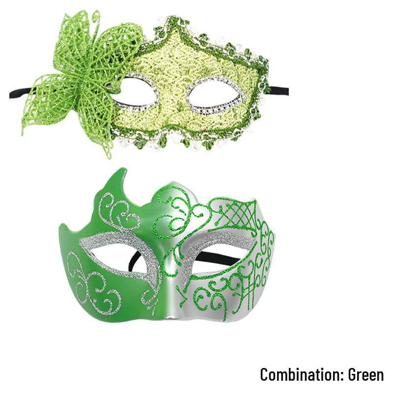 Elegant Black Painted Half-Face Mask for Halloween Masquerade – Men's Couples Edition