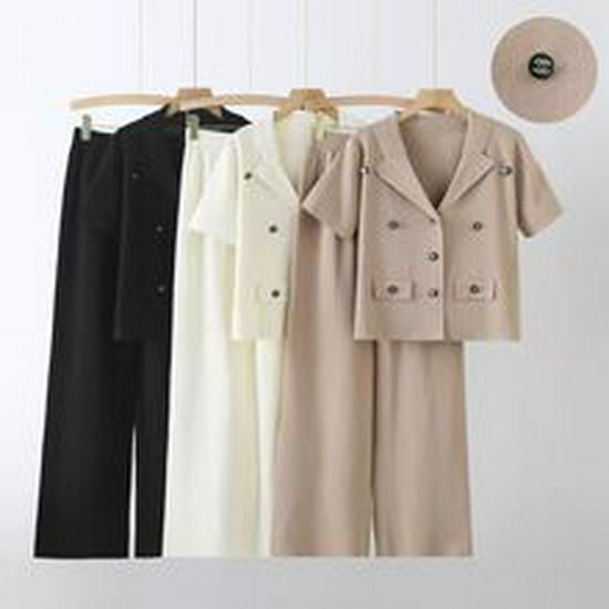 Summer Women's V-Neck Two-Piece Set: Loose Short-Sleeve T-Shirt & High-Waist Casual Trousers