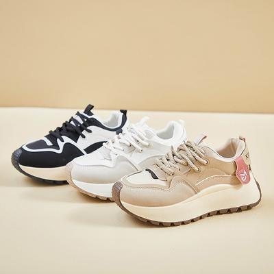 Women's Running Sneakers Casual Anti-Slip Chunky Platform Sneakers Lace-Up Walking Shoes Comfortable PU Leather Athletic Tennis Shoes for Female