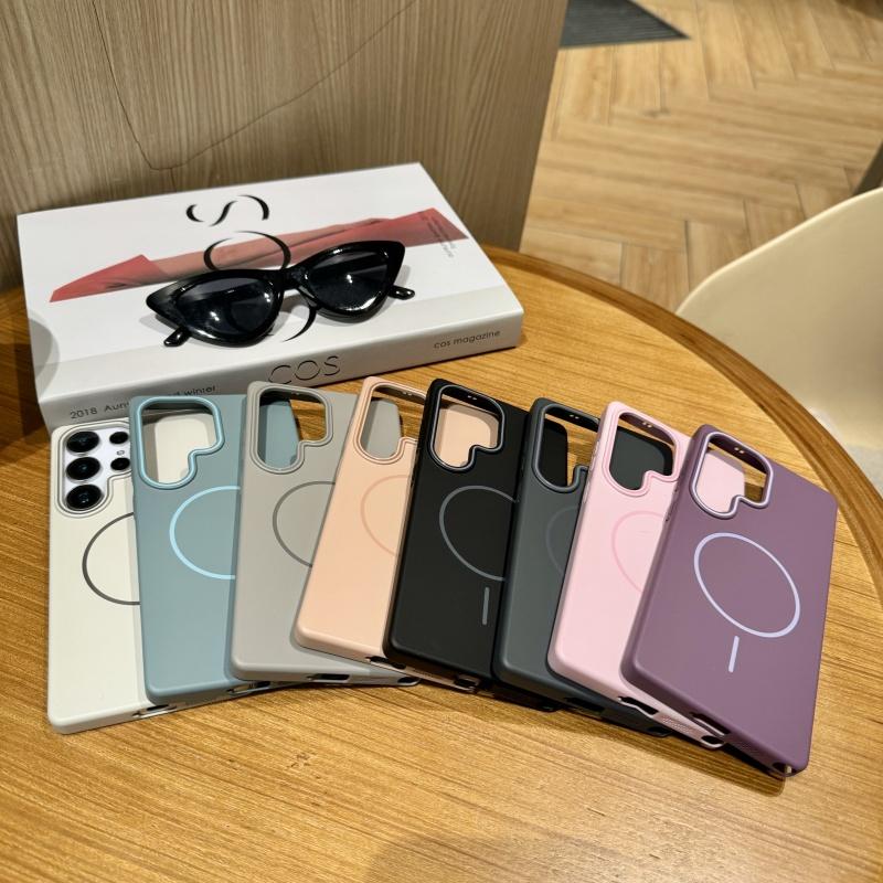 Ultra Slim Thin Matte Magsafe Case For Samsung Galaxy S25 S24 S23 S22 FE Ultra Solid Color Lens Frame Protection PC Hard Cover