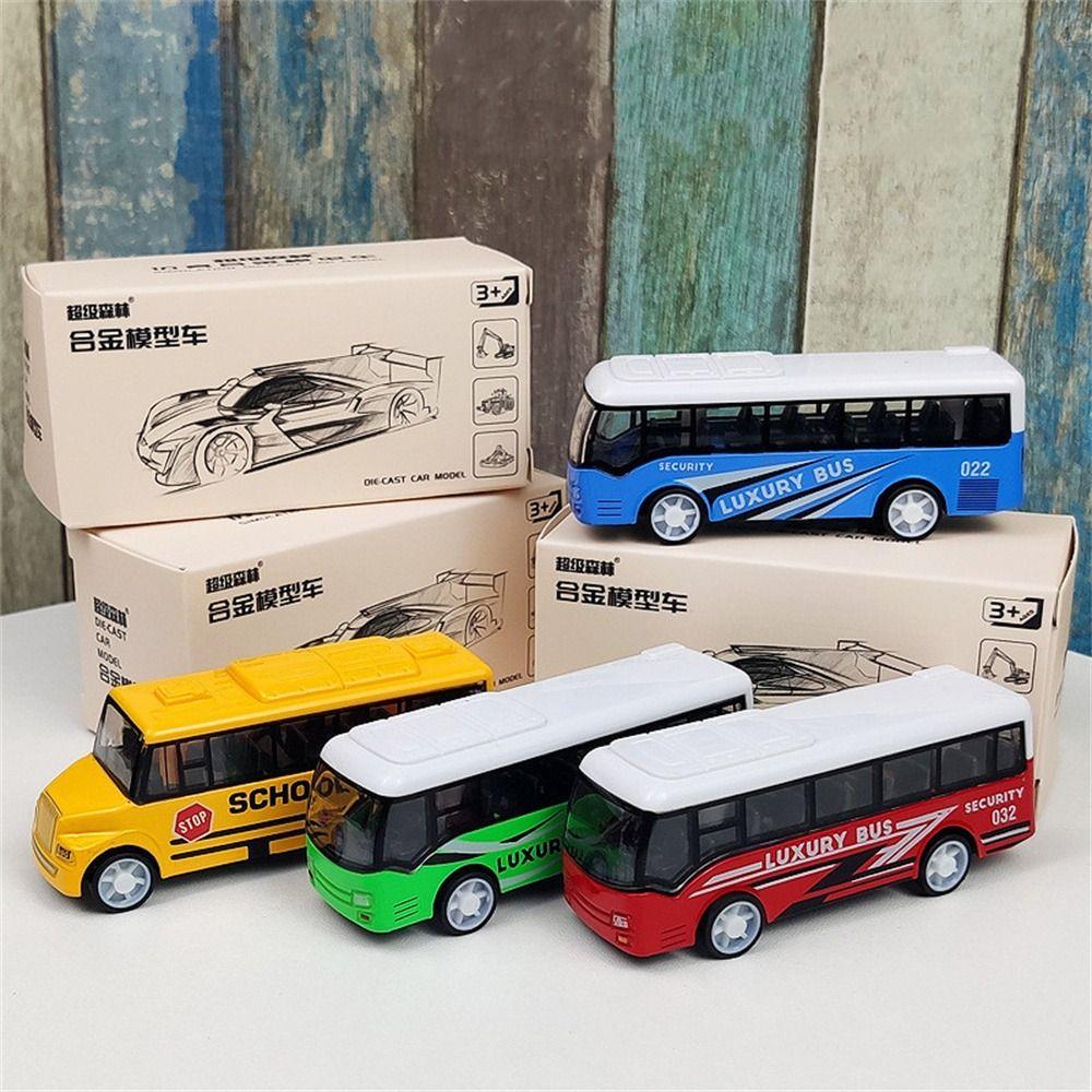 High Imitation Pull Back Car Vehicle Model School Bus Model Zinc Zinc Alloy Bus Model  Collection Toys