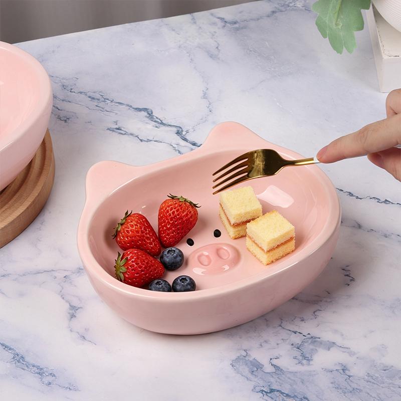 Ciotola Creativa in Ceramica Dipinta a Mano Rosa Maialino Carino 8 Pollici Forma Animale Novità Piatto da Portata per Cereali Zuppa Riso per Cucina Regalo
