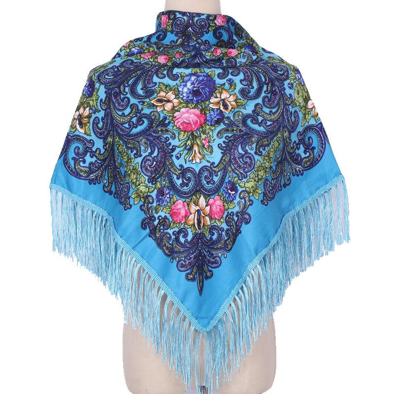 110*110Cm Ethnic Floral Headscarf For Elegant Women Shawl Babushka Bandana Handkerchief Female Head Wraps Print Square Scarves