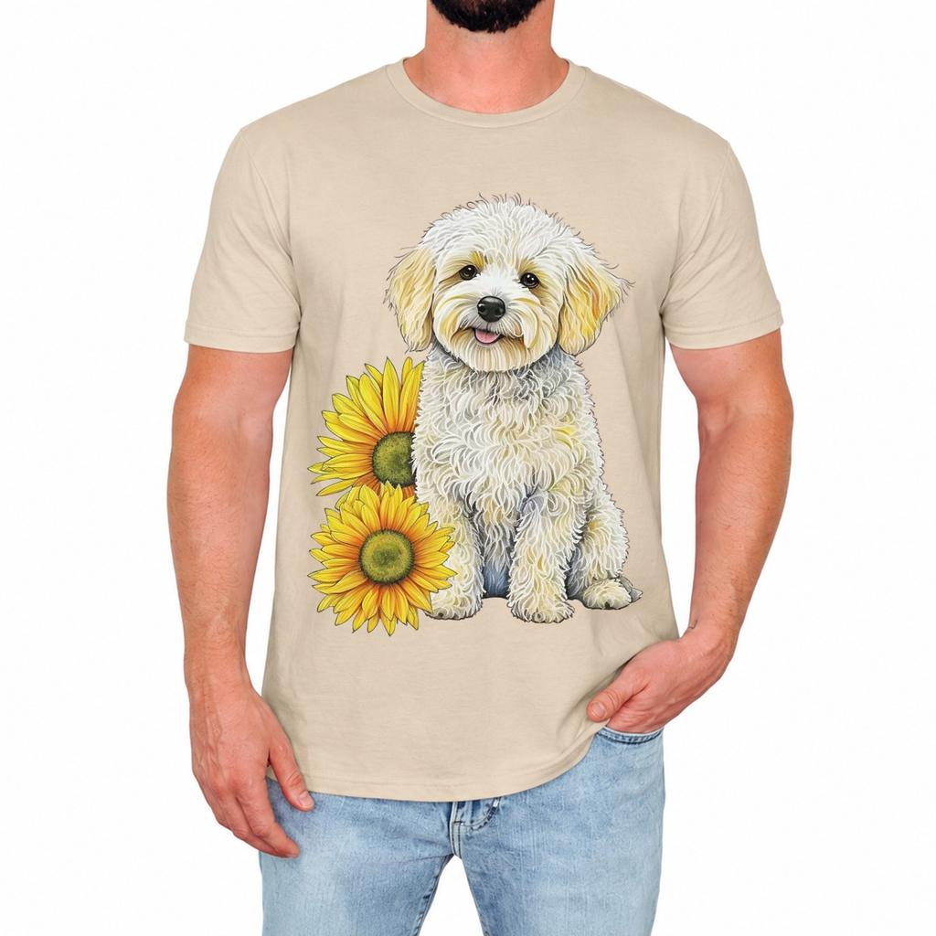 Cute Dog Mens T-Shirt Adorable Pup With Sunflowers Animal Lover Gift