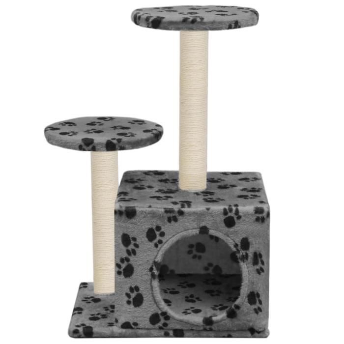 VidaXL Arbre à chat avec griffoir en sisal 60 cm Gris Motif de pattes