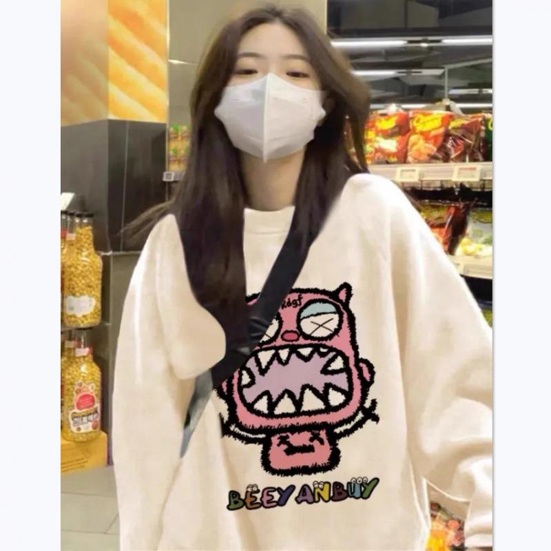 Women's Oversized Round Neck Pullover: 2025 Spring/Autumn/Winter, Loose Fit, Plus Velvet.