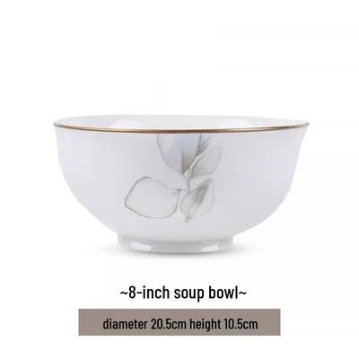 Utoo Ceramic Gold-Rimmed Spring Design Soup Bowl