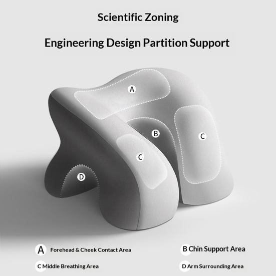 Polštář na spaní na břiše, Ergonomický polštář na zdřímnutí z paměťové pěny, Polštář na zdřímnutí na stůl s otvorem pro ruce, Omyvatelný potah pro spaní v kanceláři nebo ve školní lavici