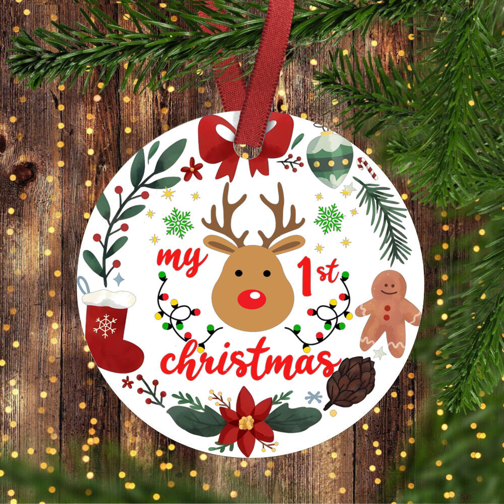İlk Noel Aile Noel Yuvarlak Süsler El Yapımı Kış Geyikleri Ağaç Oda Kapı Askısı Kolye Süsleme