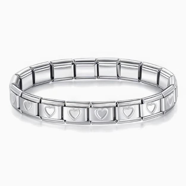 Italian Stainless Steel Love Heart & Star Modular Bracelet - Detachable Elastic Watch Band, European & American Fashion.