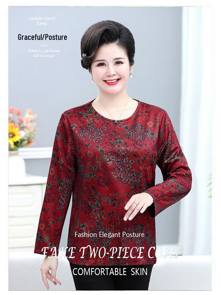 Übergröße 7XL Herbst Langarm Oberteil für Mütter mittleren Alters und ältere Damen