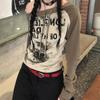 Japanese Y2k Style T Shirts Women Off Shoulder Grunge 90s Cotton Graphic Tops Vintage Harajuku Aesthetic Long Sleeve Tees