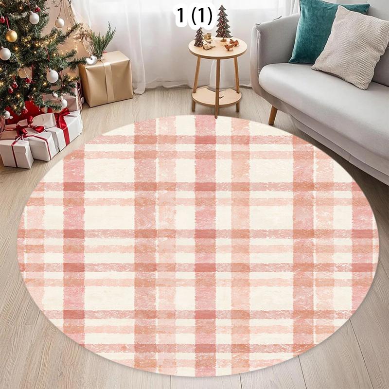 

Watercolor Plaid Pattern Round Rug Soft Non-Slip Home Decor Carpet Colorful Stripes Floor Mat for Living Room Bedroom 100cm