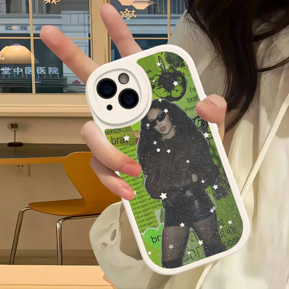 C-Charlis XCX B-BRAT Leather Phone Case For IPhone 16 16e 15 14 13 12 11 Pro Max Plus Mini Cover