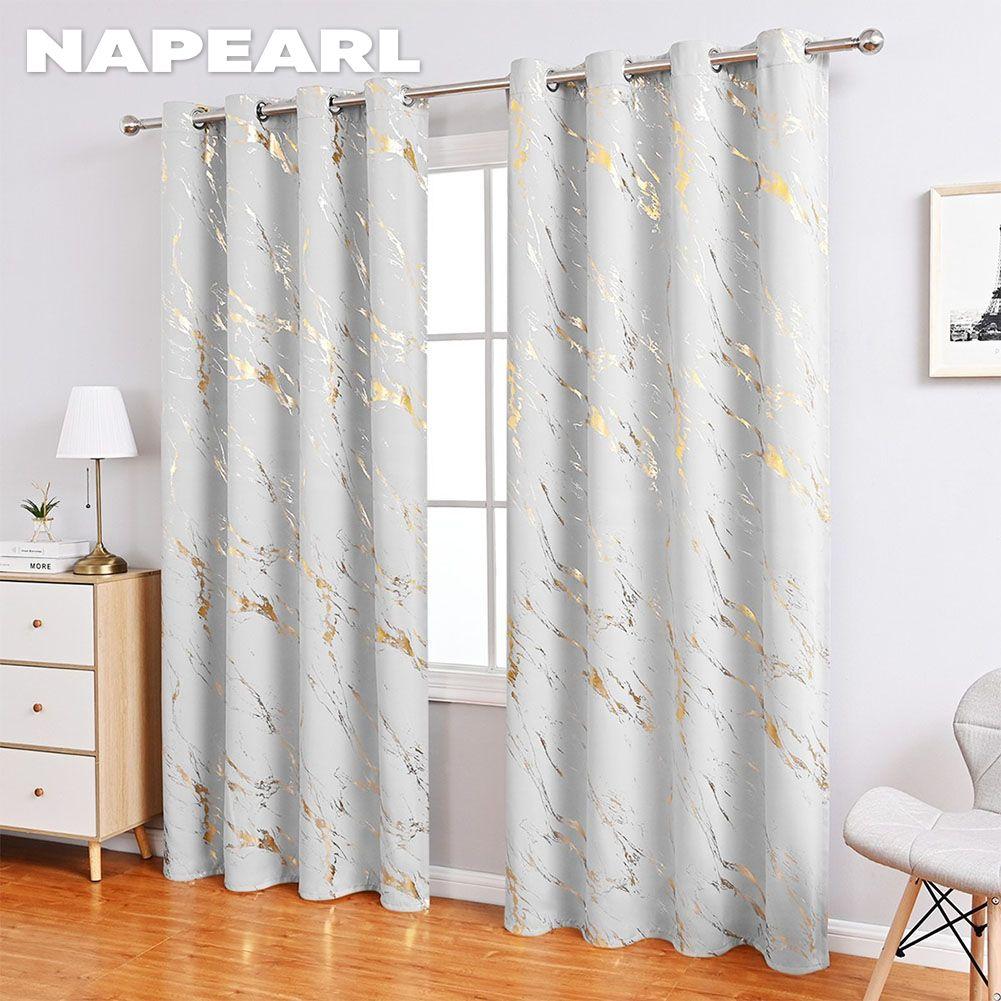 1 Stück NAPEARL 80% Verdunkelung Modische und minimalistische Vorhänge mit goldener und Marmorstruktur für Wohnzimmer Schlafzimmer Balkonfenster Heimdekoration