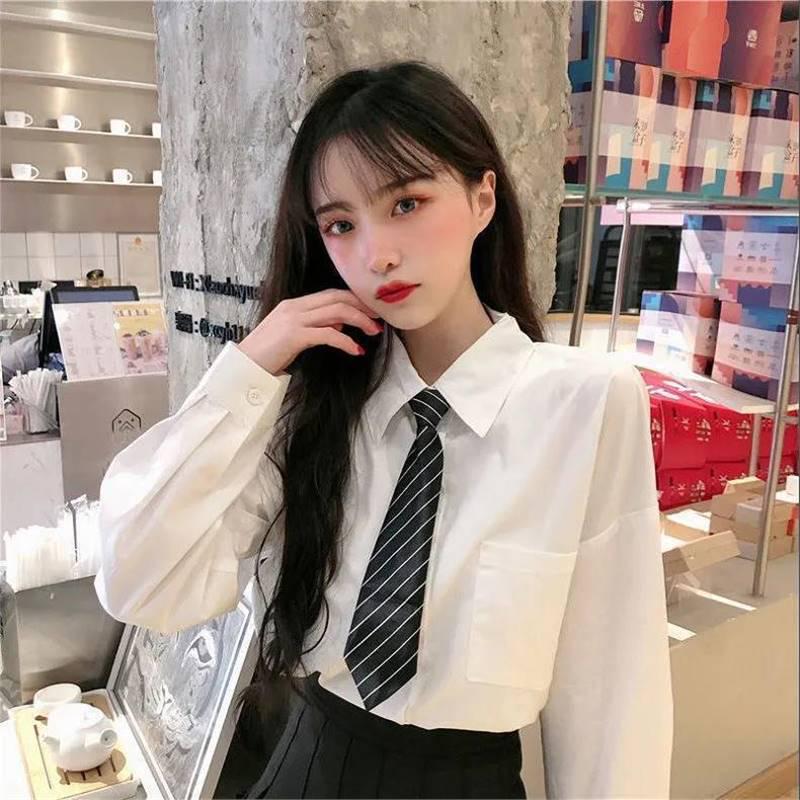 

2024 Autumn Korean Style White Shirt: Women s Versatile Tie Shirt XS