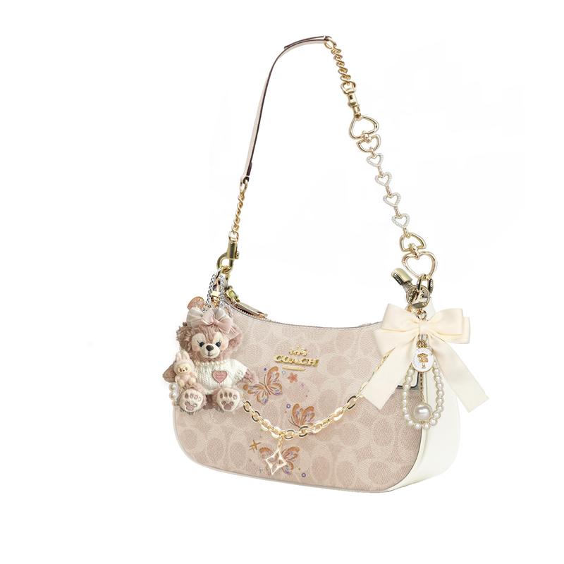 COACH shoulder bag [Customized bag] Teri 24 classic presbyopic Logo zipper closure, pendant, scarf, bow, printing Light as smoke basic style