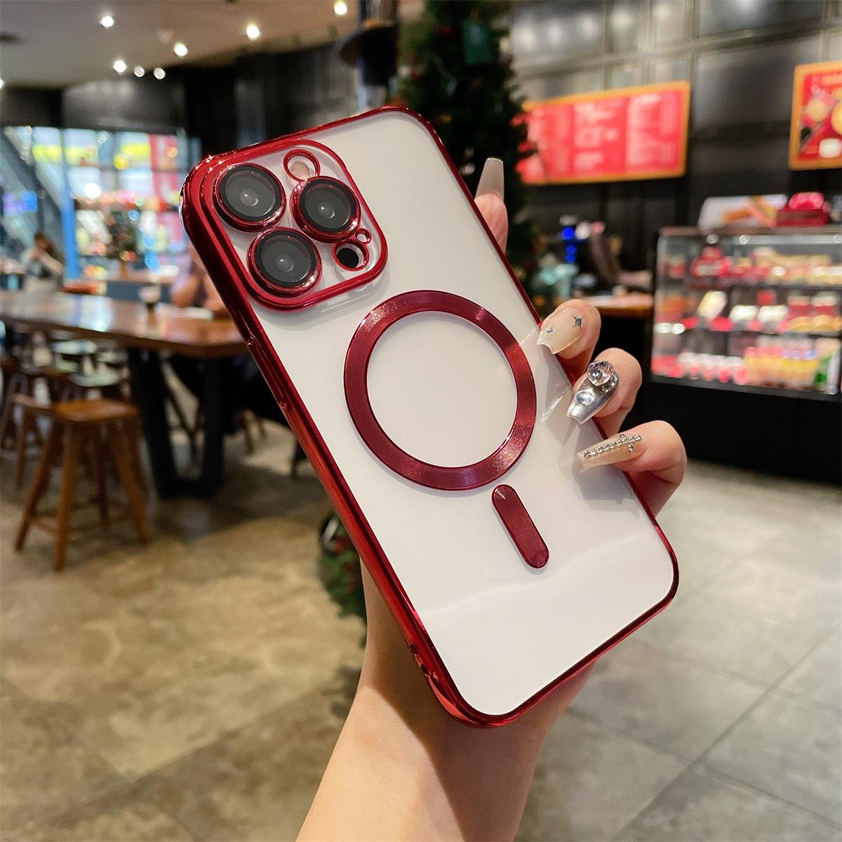 

Подходит для Apple 16 Гальванизированные Магнитные Защитные Очки, Чехол для Телефона IPhone15PROMAX Прозрачный 12/13 Apple 16ProMax красный