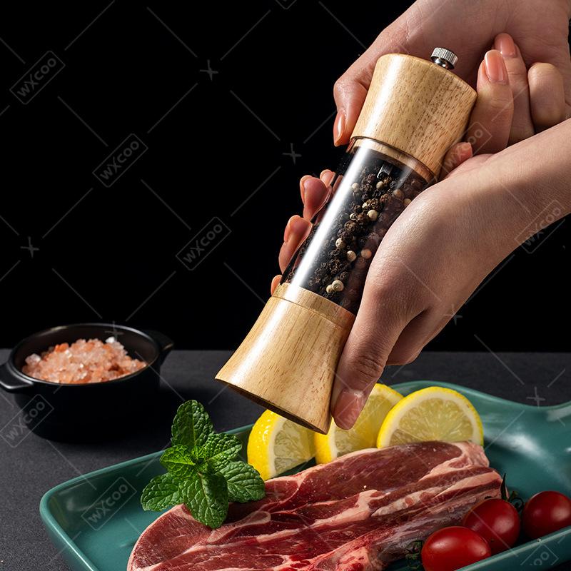 WXCOO 6inch Kitchen Pepper Grinder Sea Salt Grinder Ceramic Grinding Core Wooden Pepper Grinder Adjustable Manual Pepper Mill