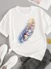(Asian Size) Sweet Flower Feather Short Sleeve T-shirts Women's Top T Female Print  Fashion O-neck Casual Clothing  Graphic Tee