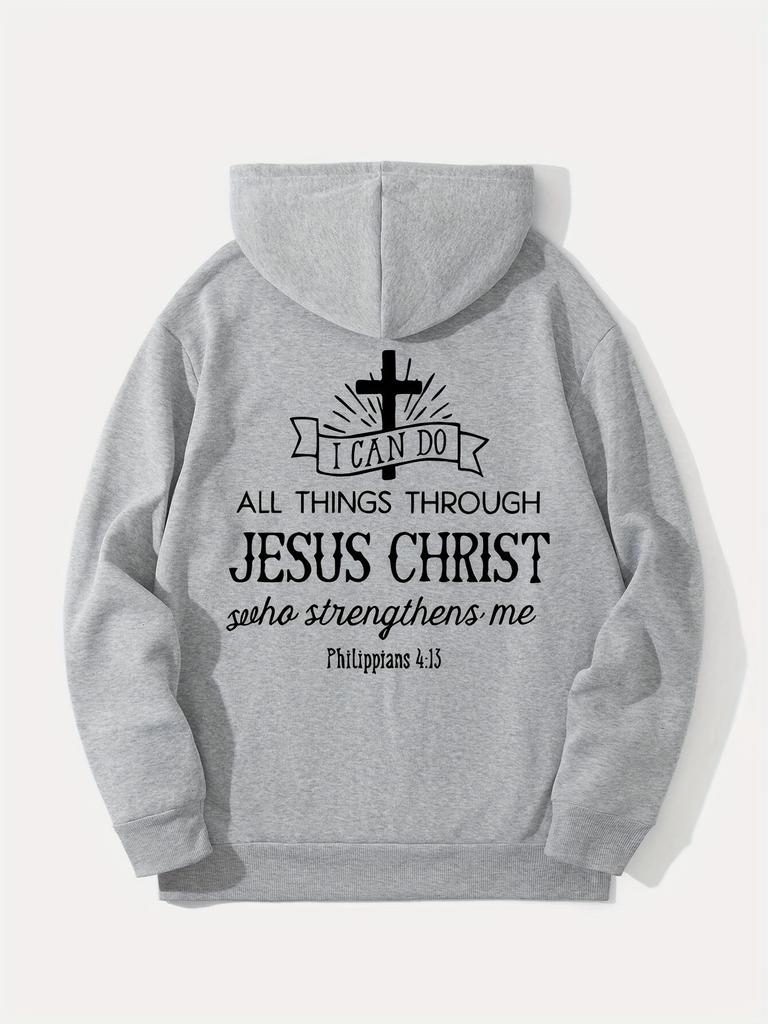 Religious slogan printed men's American street retro hip-hop sportswear casual pullover hoodie for autumn and winter daily wear.