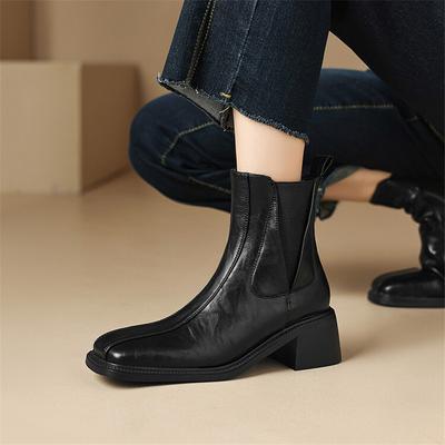 Fashion New Autumn Winter Women Boots Fashion Square Toe Chelsea Boots for Women Short Boots Shoes Chunky Heel Botines Mujer High Heels