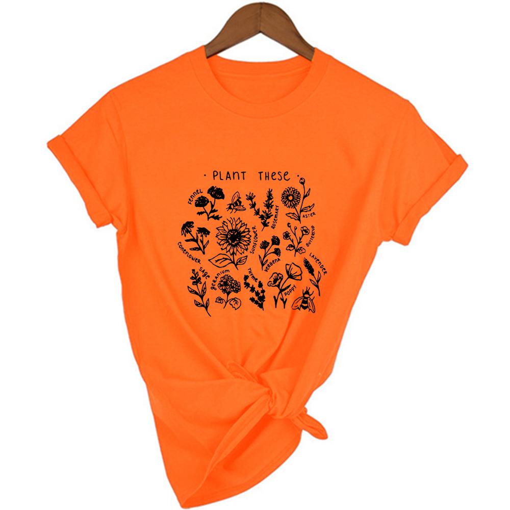 Plant These Harajuku Women Graphic T Shirts Casual Bees Flower Print Female Short Sleeve T Shirt