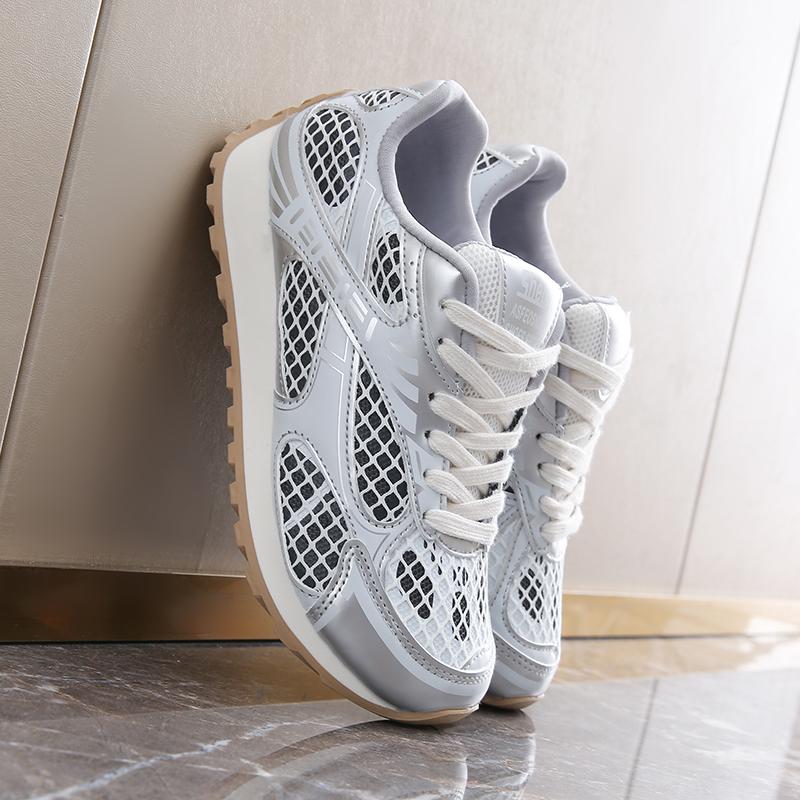 

Sneakers Casual Women Designer Retro Running Shoes Fashion Genuine Leather Fabric Breathable Height Increased Platform Shoes 35