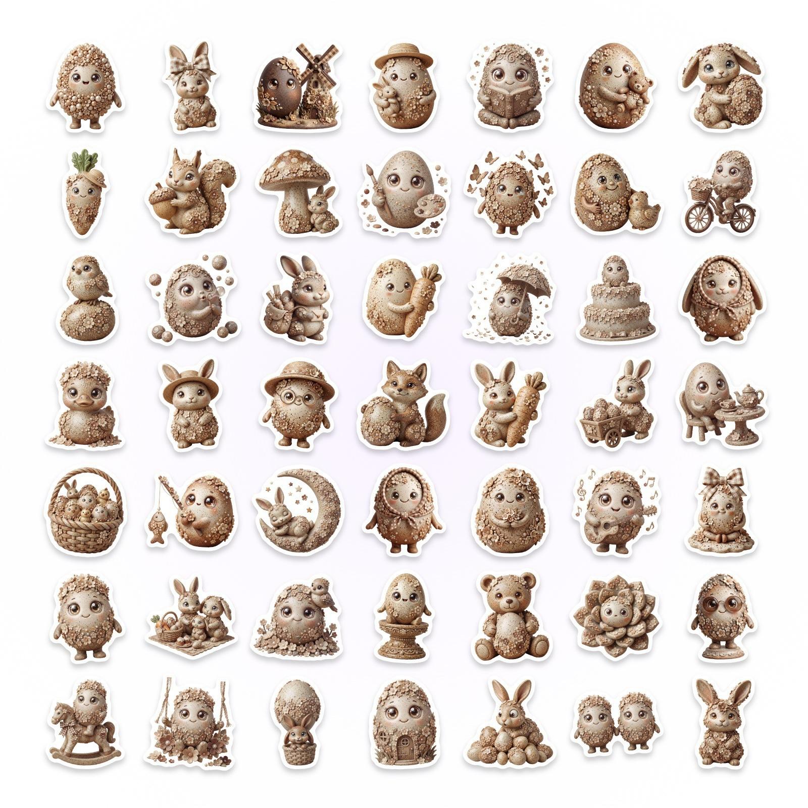 50 Vintage Anthropomorphic Easter Egg Stickers Water Cup Hand Account Luggage Waterproof Decorative Stickers