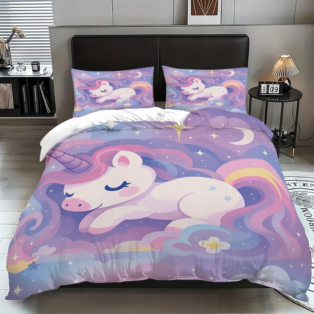 Unicorn Kids Bedding Set 3Pcs Duvet Cover & Pillowcases Bed Linen For Girls Fantasy Children'S Bed Cover Set Soft & Cute