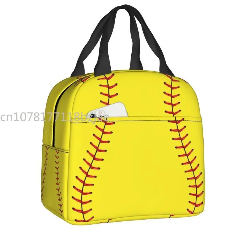 Softball Baseball Lace Lunch Bag Women Reusable Cooler Thermal Insulated Lunch Box for Outdoor Camping Travel Food Bento Box