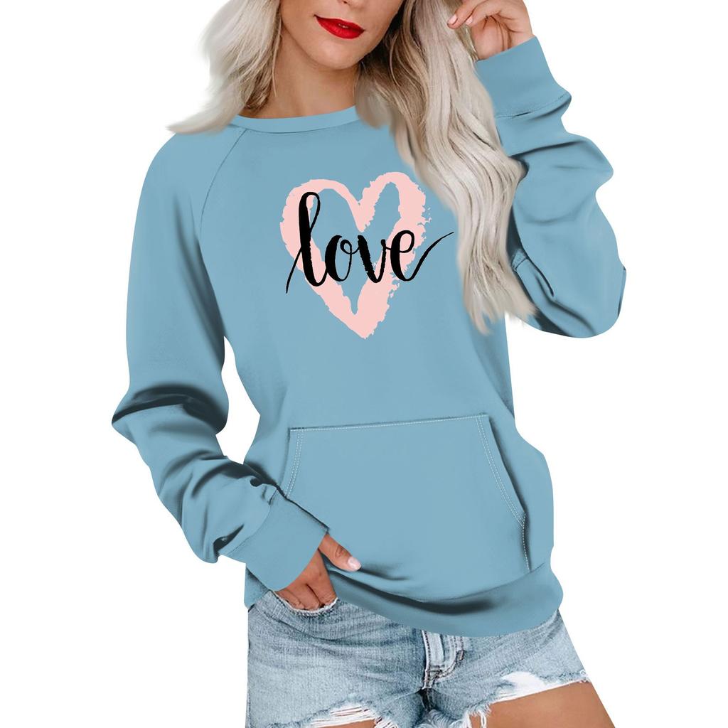 Women's Casual Valentine's Day Printed Pullover Plug Sleeve Sweatshirt With Pocket Top