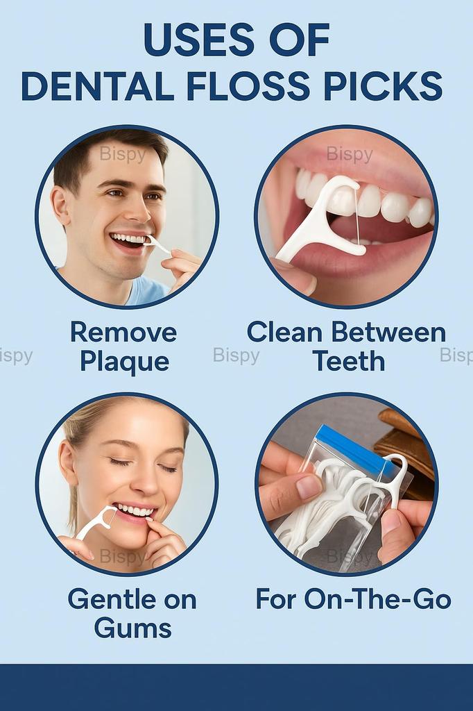 Bispy Dental Floss Picks for Teeth Cleaning – 50 Count | Elastic Rod Design | Gentle On Gums | Oral Hygiene Tool with Resealable Pack | Floss Sti