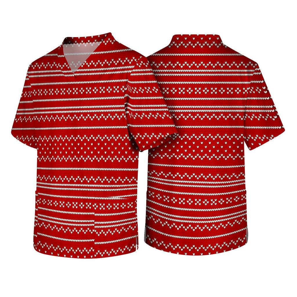 Men's Christmas Theme Caregiver Uniform, Holiday Scrub Top for Nurses and Workers