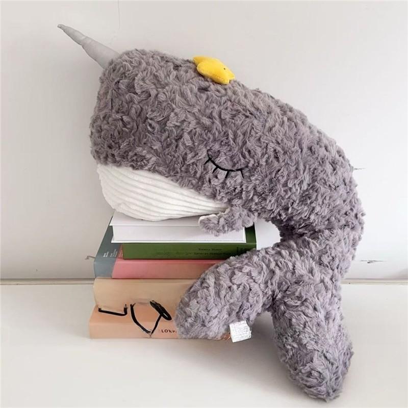 Plush Whale Pillow Soft Embroidered Animal Decor For Home Couch Bed Office