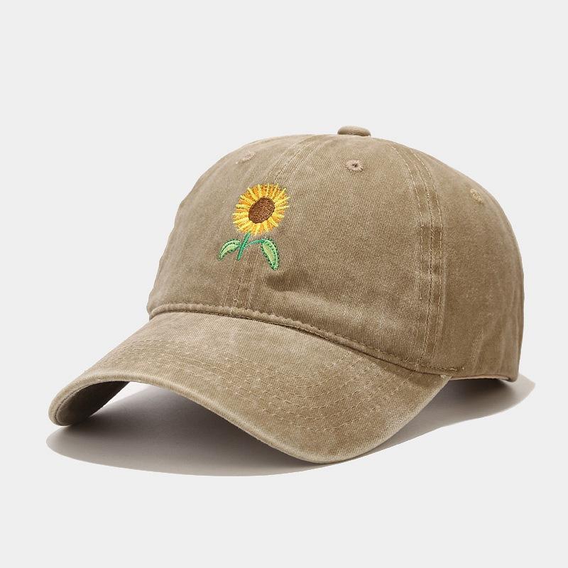 Baseball Cap Women's New Washed Retro Sunflower Embroidered Cap Outdoor Travel Sun Protection Hat Men