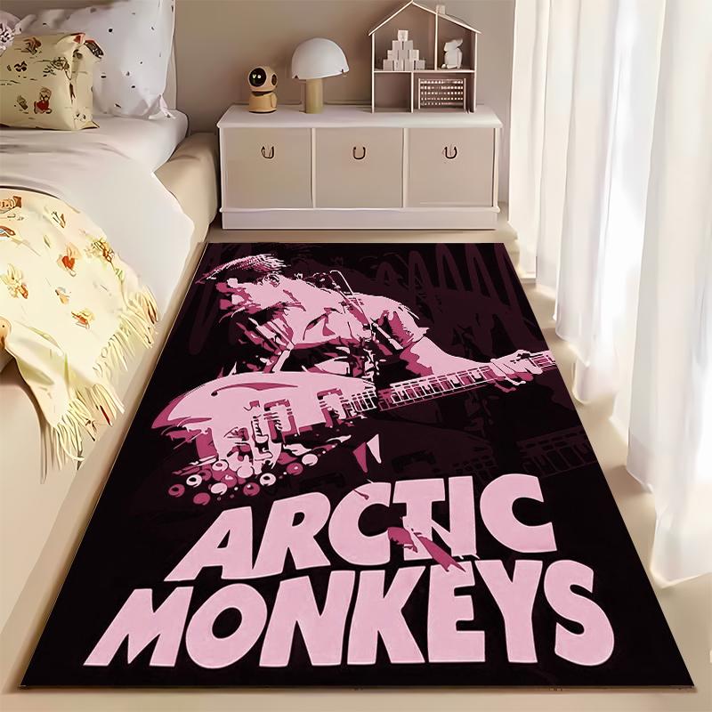 Pink Guitarist and Text Design Rug Non-slip Rug Suitable for Living Room and Bedroom Sofas.