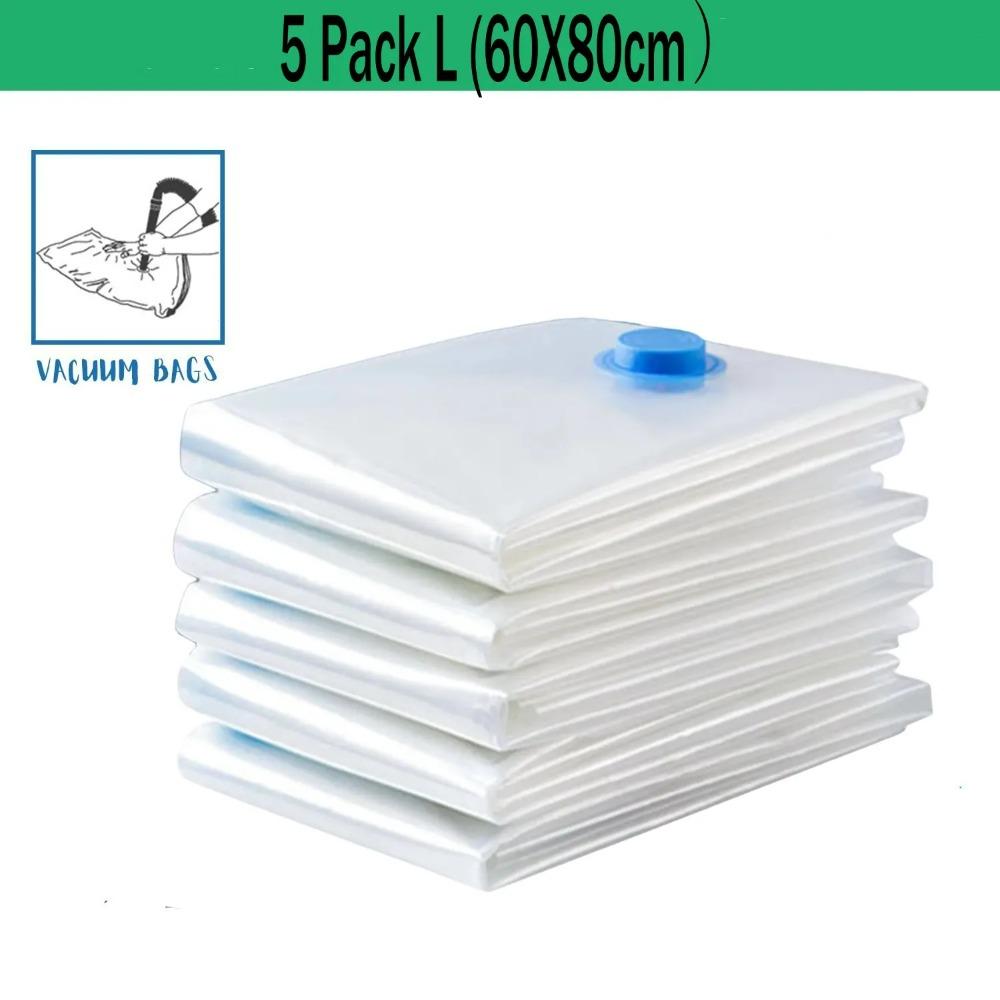 5'li Paket Vakumlu Saklama Torbaları, Yorgan ve Battaniyeler İçin Yer Tasarrufu Sağlayan Sıkıştırmalı Çantalar, Mühürleyici Giysi Seyahat Paketleme Düzenleyici