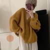 Retro gentle wind knitted cardigan top women's autumn and winter new solid color V-neck loose lazy sweater jacket
