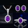 Elegant CZ Gemstone Pendant Necklace Set With Earrings Ring Women Blue Red Yellow Green Purple White Zircon Jewelry