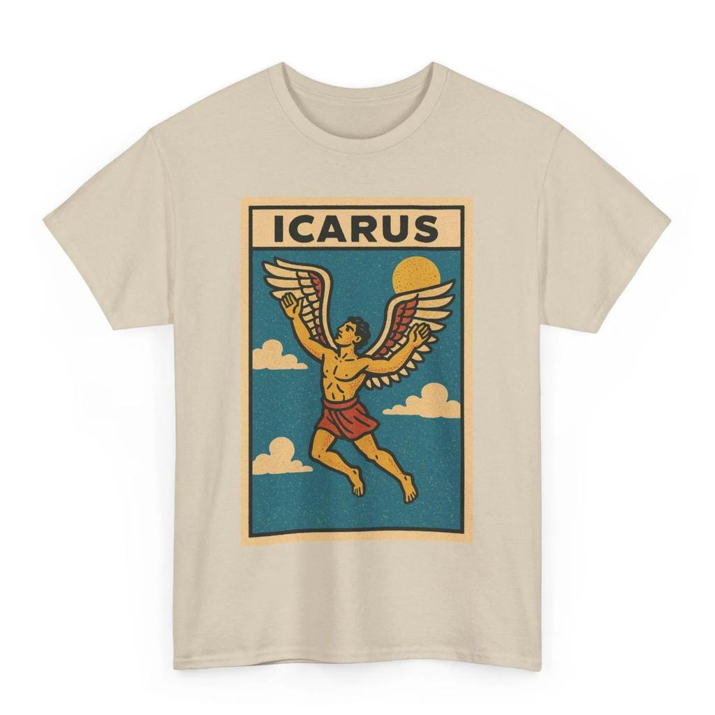 Icarus Retro Comic Men T-Shirt Unisex Vintage Greek Mythology Graphic Tee Bold Fallen Hero Style Gift for Him Tragic Glory Humor