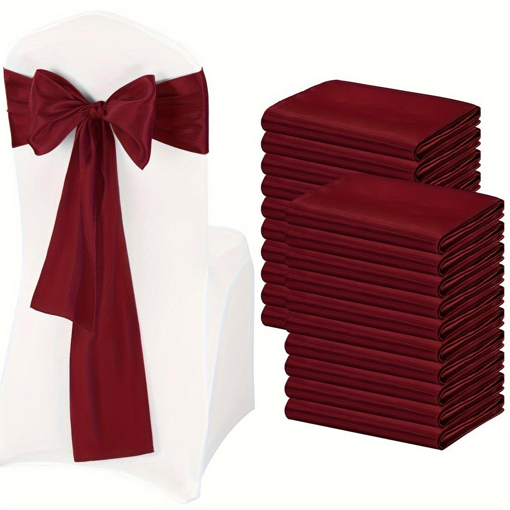 10 Pcs Wedding Banquet Chair Back Ribbon Bows Satin Sash Decorations For Dining Room Party Event Chair Covers