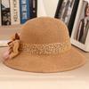 WTEMPO Women Travel Beach Breathable Lace Ribbon Flower Sun Hats Wide Brim Solid Color Spring Summer Foldable Sunscreen Hats