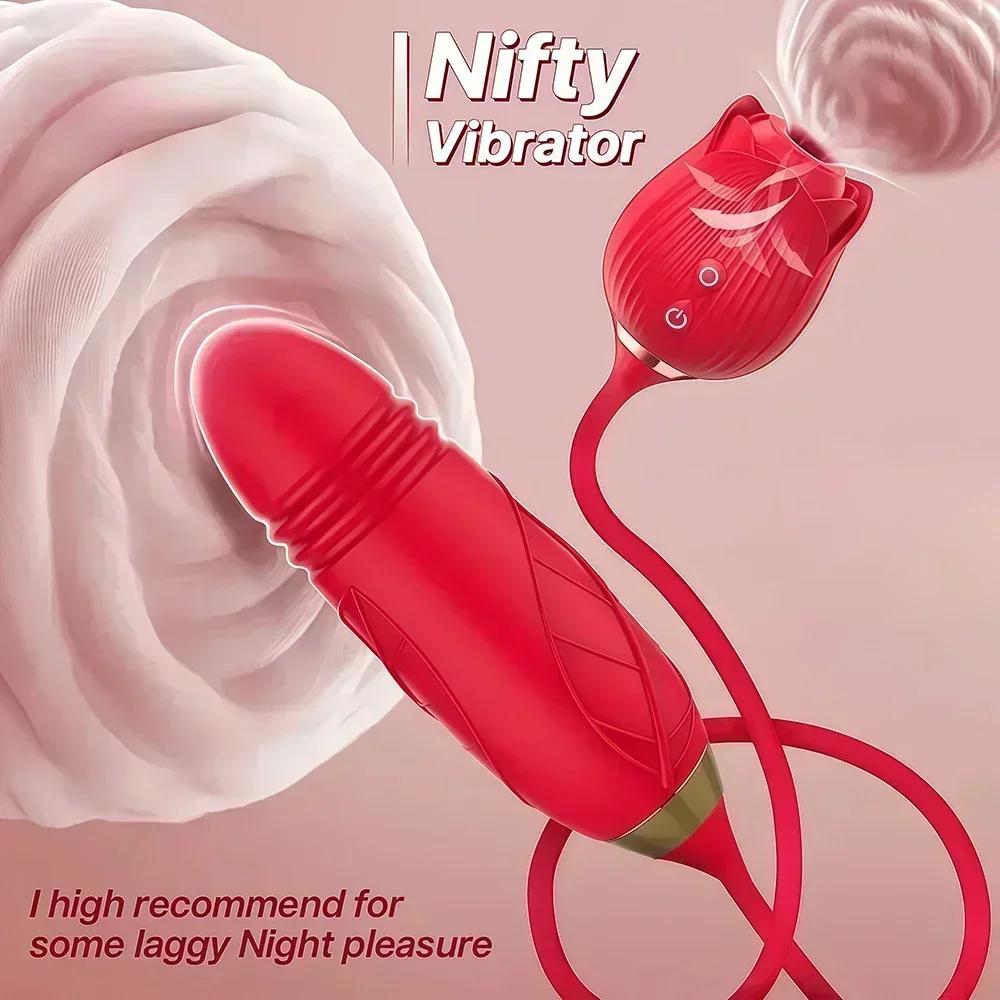 Women Vibrator Powerful 3 In1 Rose Sucker G-Spot Vagina Licking Stimulator Dildo Clitoris Massager Masturbator Sex Toy for Women