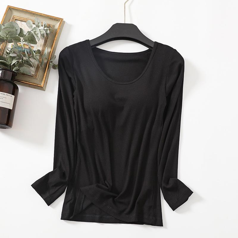 Versatile Autumn Modal Base Layer Shirt with Chest Pads, Slimming Long-Sleeve Round Neck, Wear Alone or as Inner Layer.