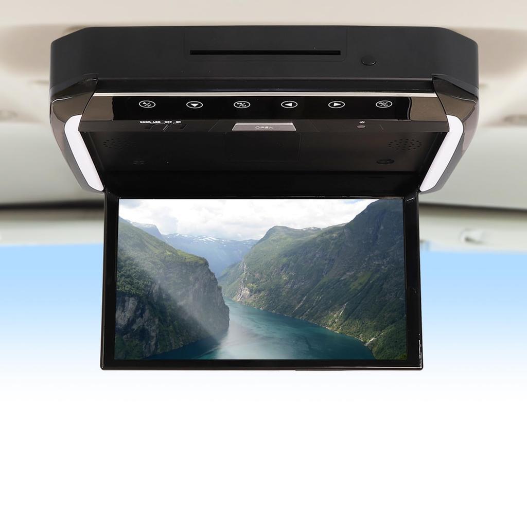 MAXWIN Rear Vision Full HD HDMI Dual MicroSD DVD and Speakers Flip-Down Monitor, 13.3-inch Monitor, High-Quality LCD, Input, USB, Slot, Player,