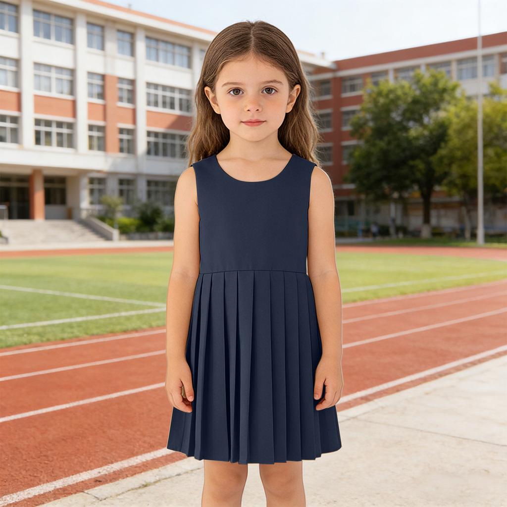Girls' Pleated Jumper Dress - Preppy Sleeveless Frock