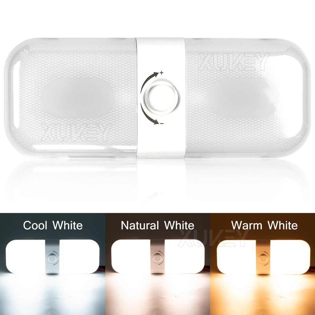 12-24v LED Interior Reading Double Dome Ceiling Light Cabin Roof Lamp Bar RV Boat Camper Trailer Caravan Lorry Stepless Dimming