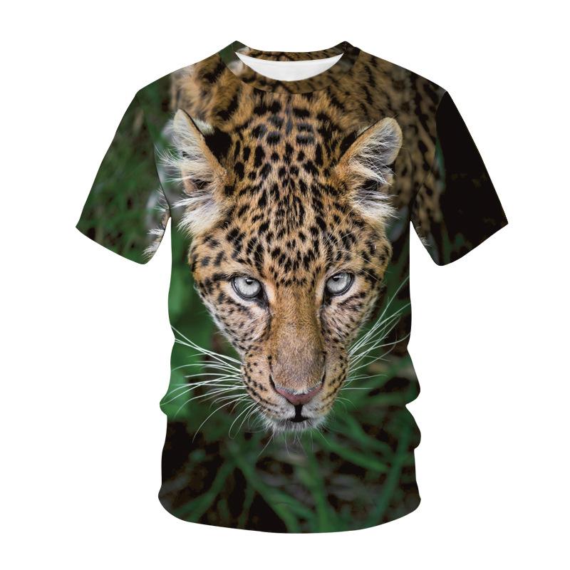European and American summer T-shirt fashion trend, animal cheetah print 3D T-shirt for men's casual plus size loose top